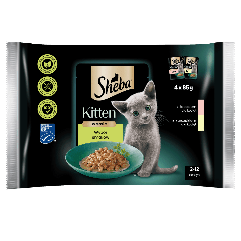 SHEBA® Kitten z Kurczakiem i Łososiem w sosie 4 & 40x85 g - 1
